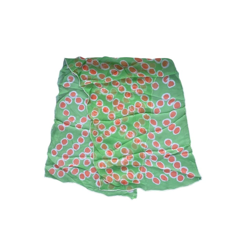 Vintage Polka Dot Rectangle Scarf 40 Inches Long Green & Orange Rayon Silk Blend